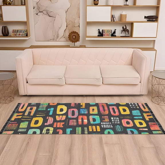 Letters Words Runner Rug Non-Slip Area Rugs Linen Washable Non Shedding for Kitchen Bedroom Carpet