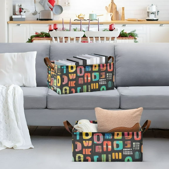 Letters Words Storage Bins with Handles Foldable Storage Baskets for Shelves Organizer Cloth Baskets