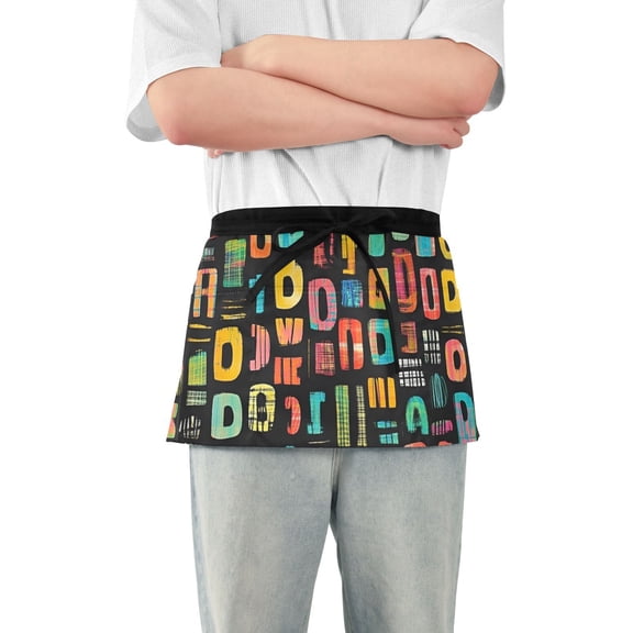 Letters Words Waist Apron Adjustable Server Half Apron Kitchen Cooking with 3 Pockets for Men Women