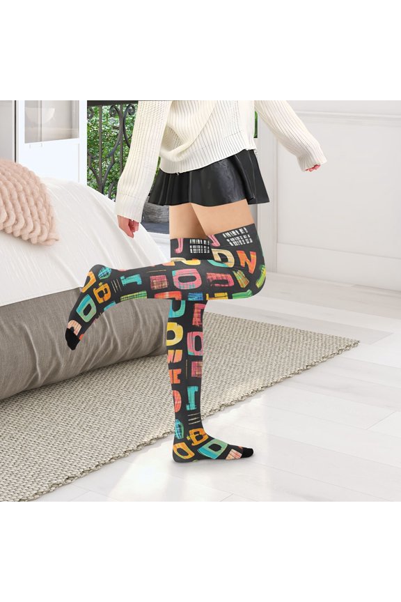 Letters Words Womens Thigh High Stocks Over Knee High Socks Thigh Tigh Boot Stockings