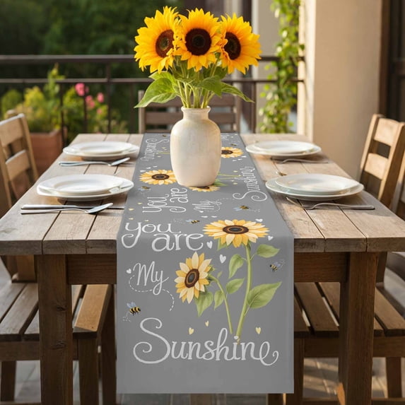 Letters You Are My Sunshine Table Runner-70 Inch Long Pastoral Sunflowers on Gray Table Runners Linen Burlap Tablerunner for Kitchen Dining Room Holiday Party