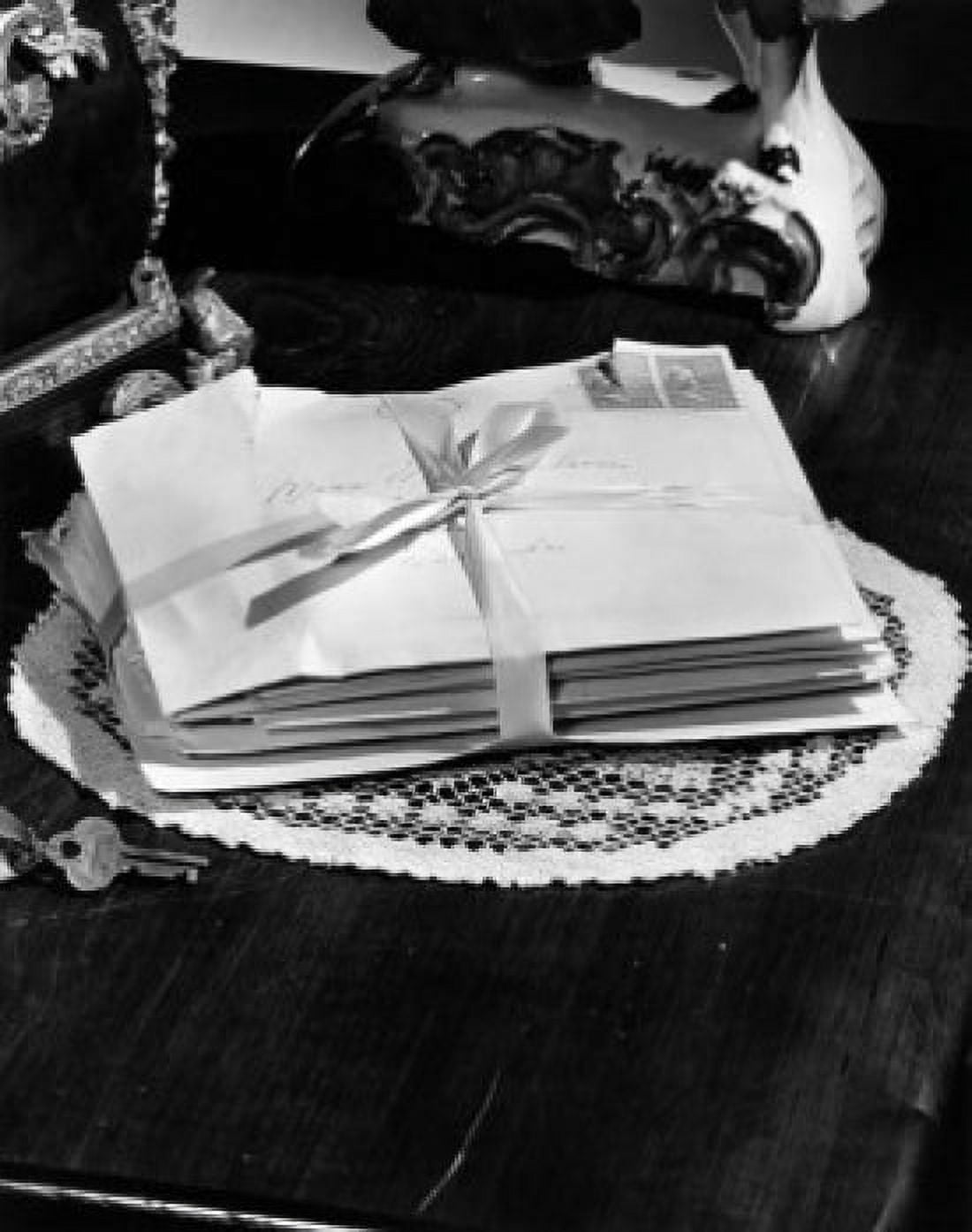 Letters tied with ribbon on table close-up Canvas Art - (18 x 24)