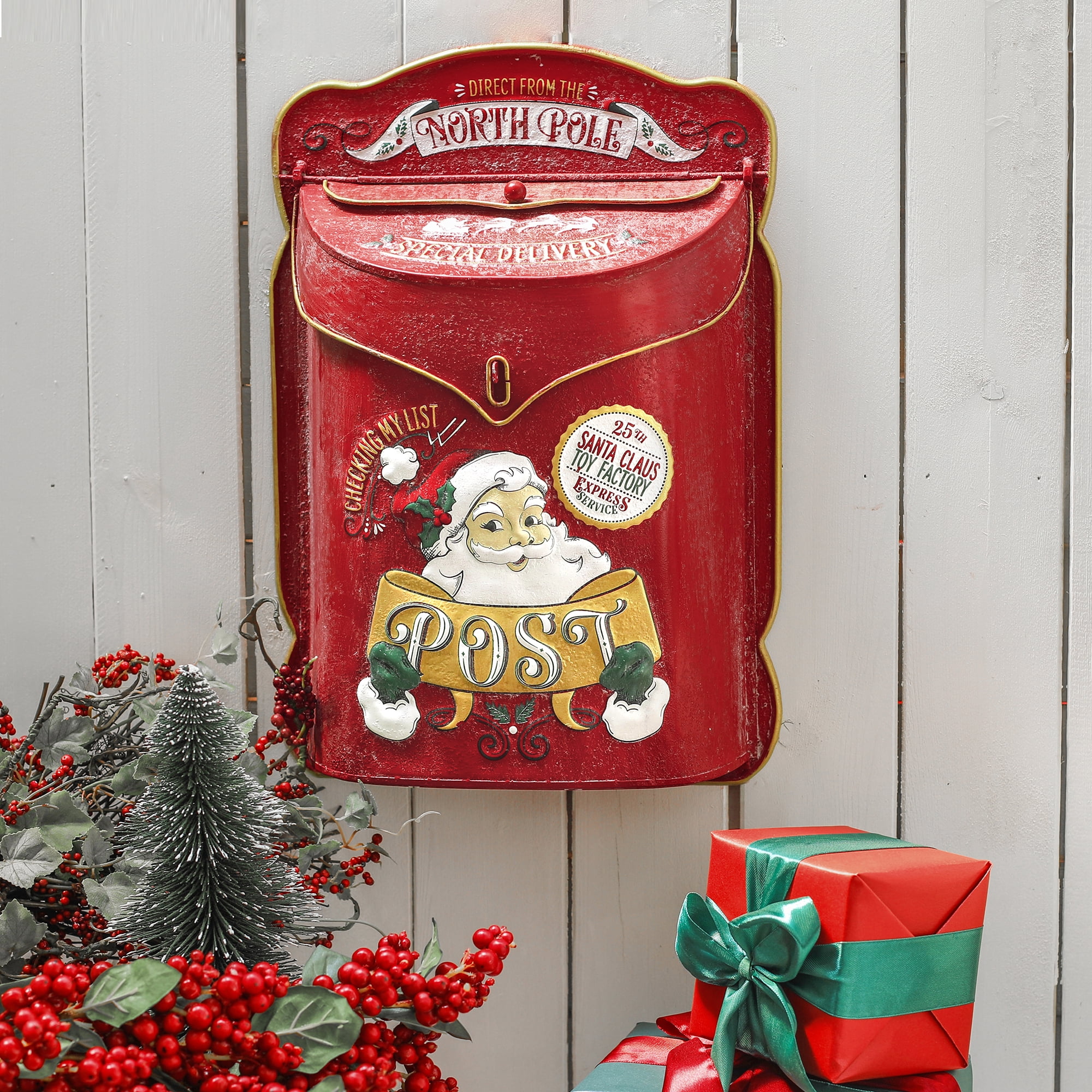 Letters to Santa Mailbox North Pole Post Vintage Mailbox Red Mailbox