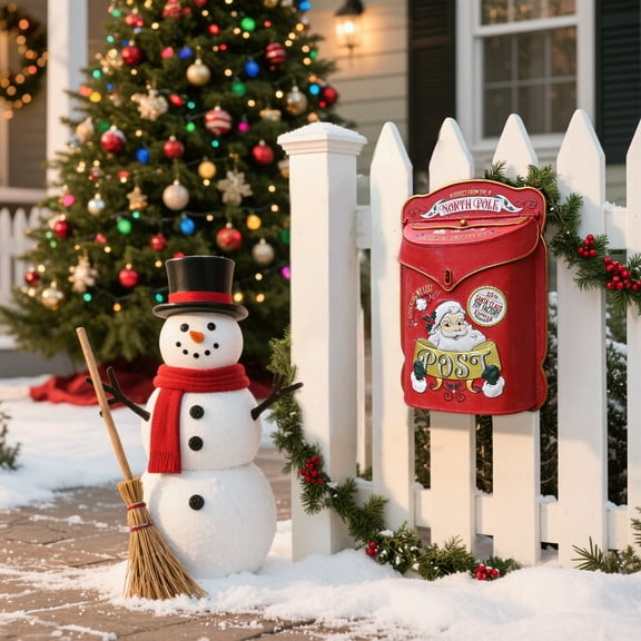 Santa Mailboxes, Vintage Letters to Santa Mailbox Christmas Mailbox for Outdoor Christmas Decoration - Red North Pole Post Box for Porch, Fireplace, Mantel, Farmhouse Christmas Wall Decoration