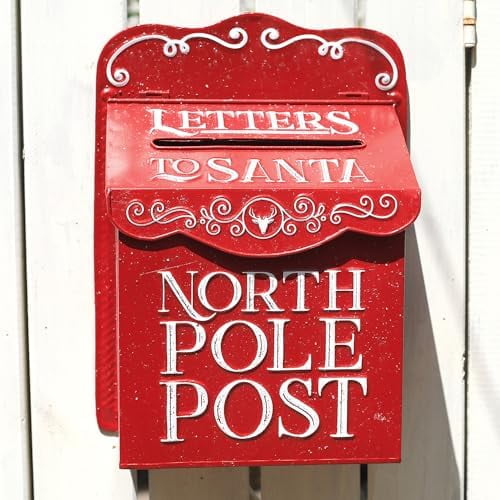 Letters to Santa Mailbox Wall Mount North Pole Post Vintage Red Mailbox Decoration Christmas Farmhouse Decor$$Home Decor, Kitchen, & Other