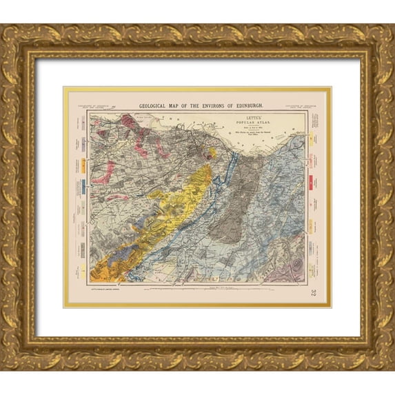 Letts 31x26 Gold Ornate Wood Framed with Double Matting Museum Art Print Titled - Edingburgh Scotland - Letts 1883