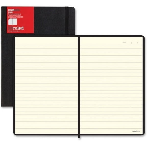 Letts of London L5 Ruled Notebook Sewn9"6" - Black Cover - Elastic Closure, Flexible Cover, Pocket - 1 / Each