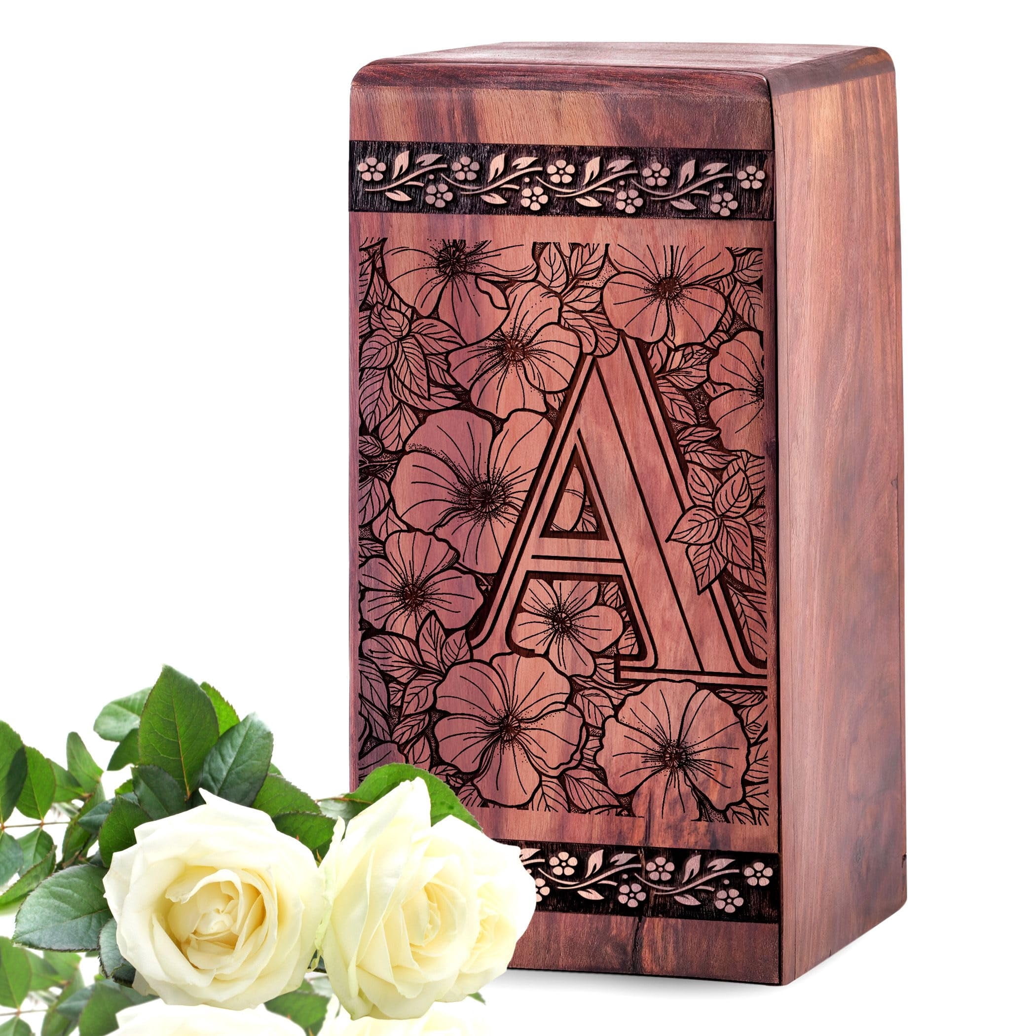 Lettter 'A' Urn For Human Ashes/Pet Ash - Wooden Urns For Male/Female - Funeral Urns For Burial - Memorial Decorative Keepsake Urns Box - 10Inch, Large Size - Single 1Pcs