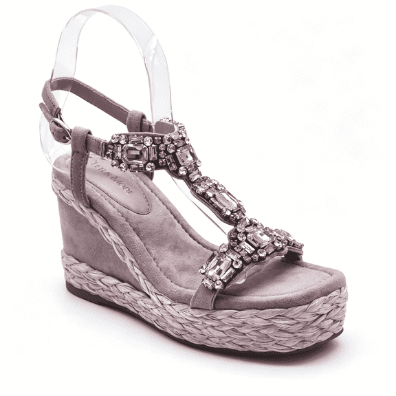 Letus Mode Women's Rhinestone Embellished Wedge Sandals – Open Toe Espadrille Platform Ankle Strap Heels for Casual Party Vacation