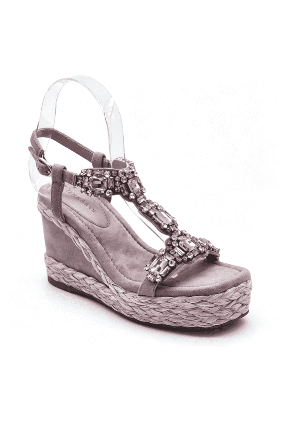 Women's Rhinestone Embellished Wedge Sandals – Open Toe Espadrille Platform Ankle Strap Heels for Casual Party Vacation