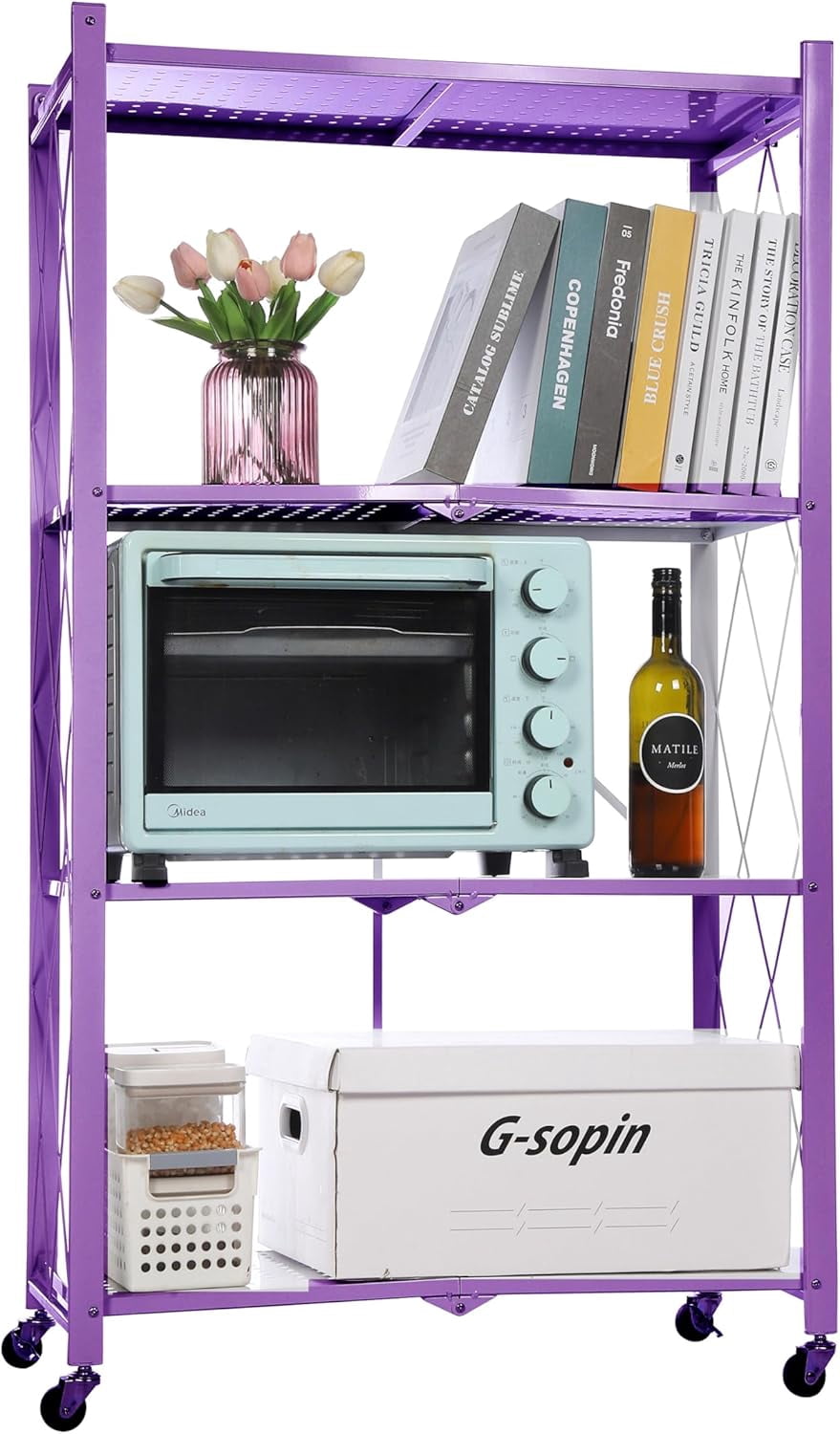 Letusto Foldable Collapsible Shelf with Wheels & Breaks - Folding Shelf ...