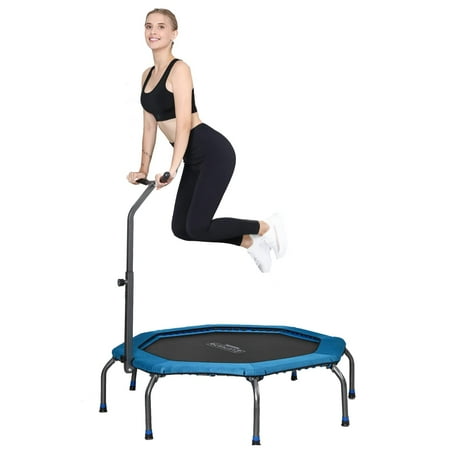 Letusto Indoor Trampoline (47 inches) with Carry Bag - Easily Foldable & Portable Height Adjustable Foam Handle bar, Max 330LB Load, Wireless Jump Rope Included 2in1 Workout (Octagon)