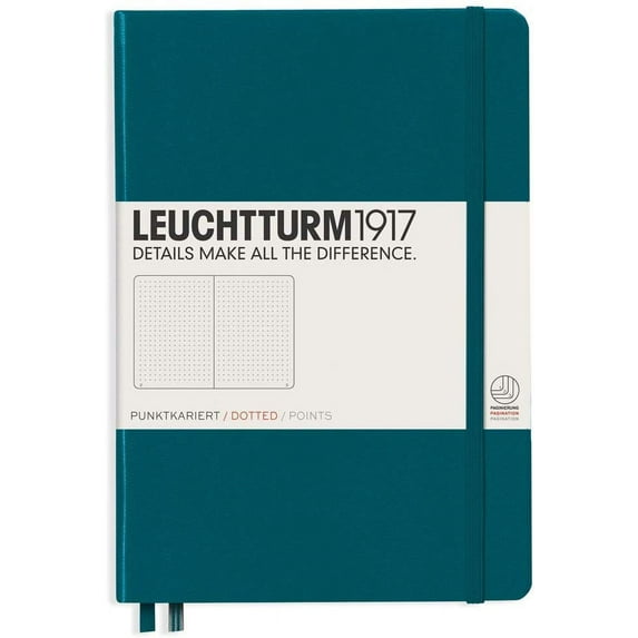 Leuchtturm1917 Medium A5 Dotted Hardcover Notebook (Pacific Green) - 249 Numbered Pages