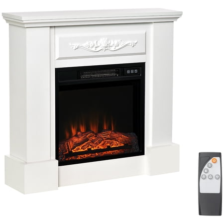 Leuco 32" Freestanding Electric Fireplace with Mantel, 1400W Heater with Remote Control, LED Log Flame, Overheat Protection, White