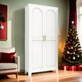 thumbnail image 1 of Leuco 71" 2 Shapely Door Cabinet With Lock, Heavy-Duty Metal Storage Cabinet with Doors and Adjustable Shelves, Premium Space-Saving Organizer for Kitchen, Bedroom, Living Room (White), 1 of 11