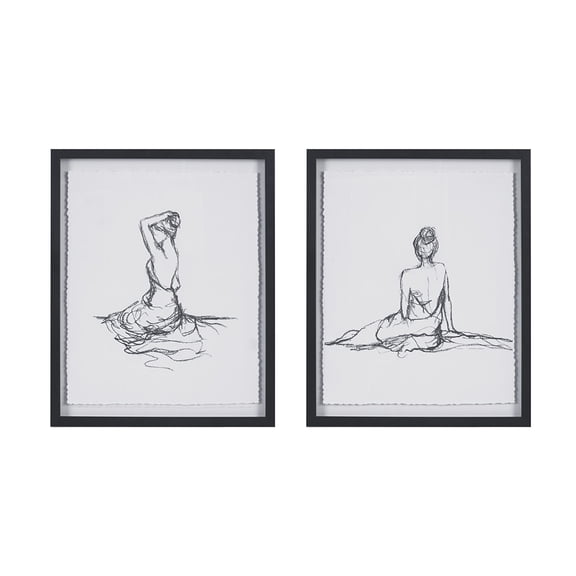 Leuco Framed Wall Art 2-Piece Set, Sketch Drawing with Glass & Mat, Black and White Home Decor