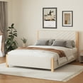 thumbnail image 1 of Leuco Queen Size Upholstered Platform Bed Frame with Wood Legs & Headboard, No Box Spring Needed, Beige, 1 of 8