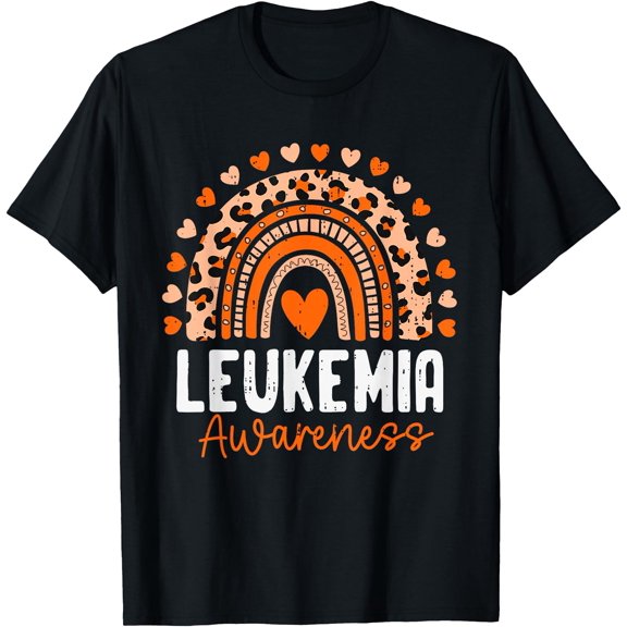 Leukemia Awareness Rainbow Leopard Ribbon Orange Support T-Shirt, Unisex T-Shirt