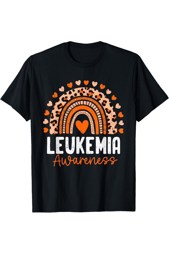 Leukemia Awareness Rainbow Leopard Ribbon Orange Support T-Shirt, Unisex T-Shirt