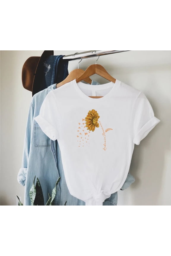 Leukemia Awareness T-Shirt, Leukemia Cancer Orange Flower Shirt, Orange Ribbon Leukemia Cancer Warrior , Leukemia Cancer Fighter Shirt