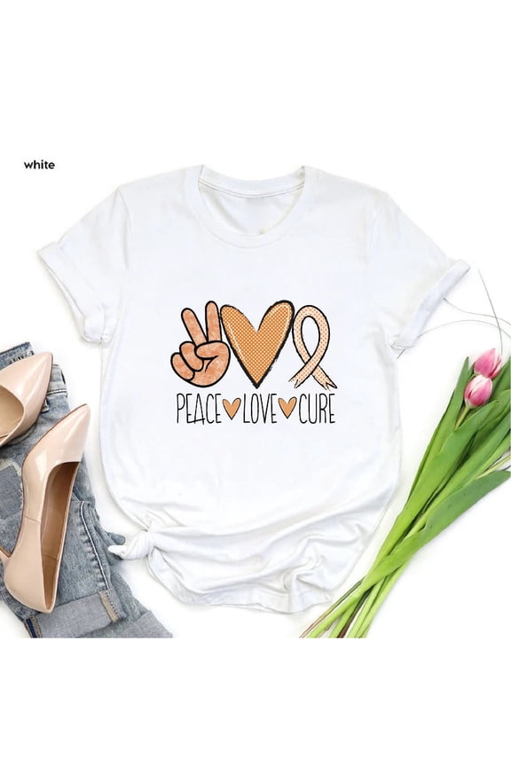 Leukemia Cancer Awareness Shirt, Peace Love And Cure Orange Ribbon Tee, Cancer Survivor, Cancer Support Shirt, Orange Ribbon For Awareness, Full Size S-5XL