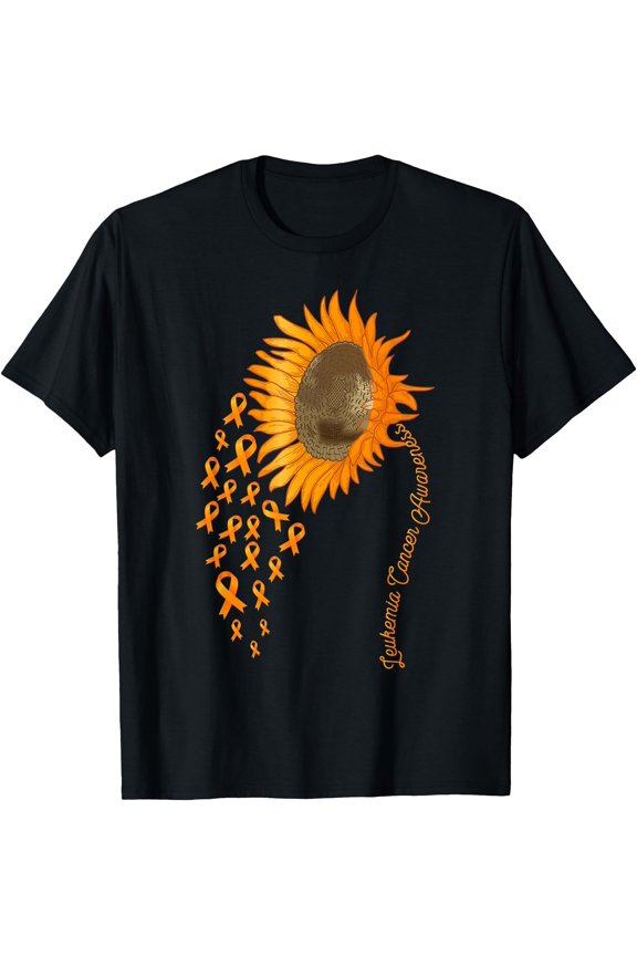 Leukemia Cancer Awareness Sunflower Orange Ribbon T-Shirt