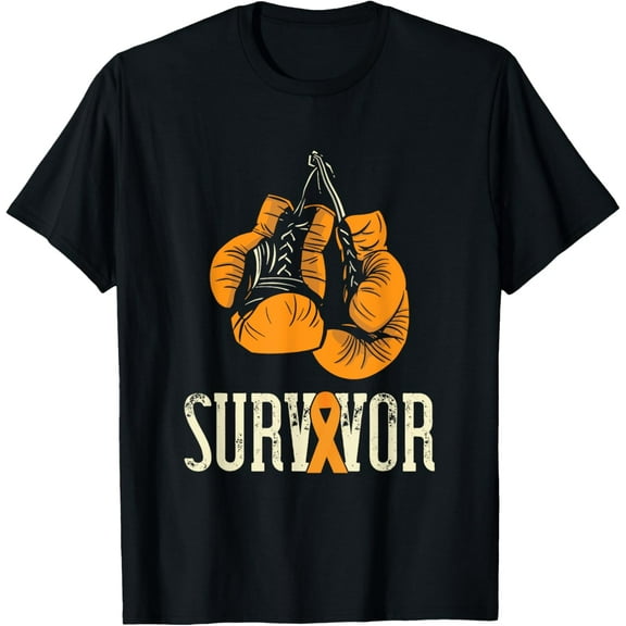 Leukemia Survivor Boxing Orange Ribbon Leukemia Awareness T-Shirt100% cotton