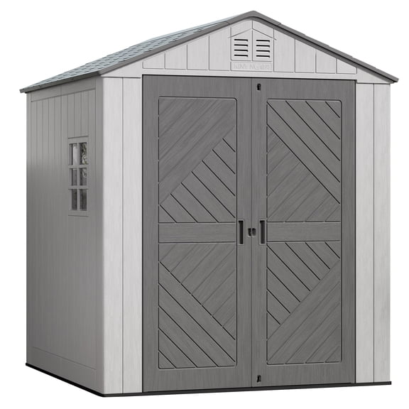 Leukture 6x6 FT Outdoor Storage Shed Resin Outdoor Garden with Windows Lockable Weather Resistant for Storage Lawn Mower Pool Supplies