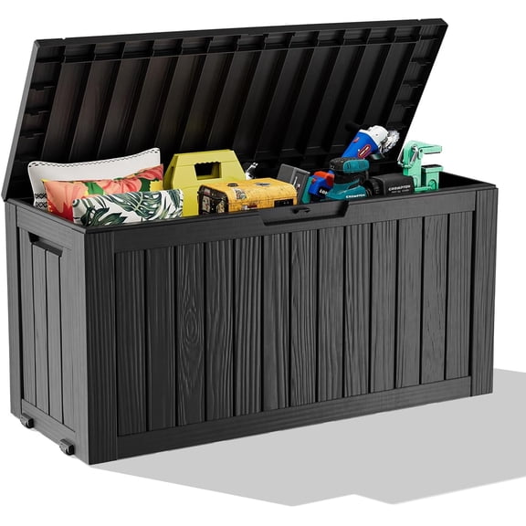 Leukture 75 Gallon Lockable Resin Outdoor Storage Box, Waterproof & Weather Resistant for Patio Cushion Garden Tools-Black