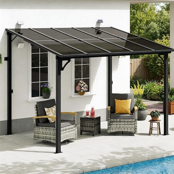 Leukture 8' x 10' Wall Mounted Lean to Metal Awnings with Sloped Roof Outdoor Patio Gazebo Awning for Backyard Deck White