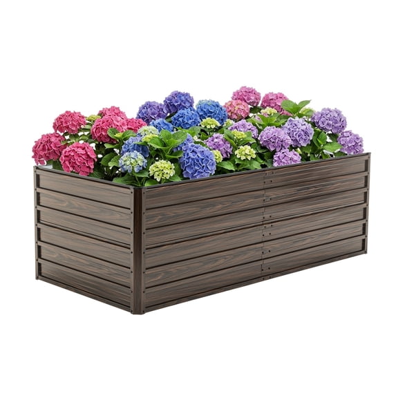 Leumius 1-Pack 6x3x2 FT Metal Raised Garden Beds, Reinforced Rustproof Colored Steel Planter Boxes for Vegetables, Flowers, Herbs and Succulents Walnut