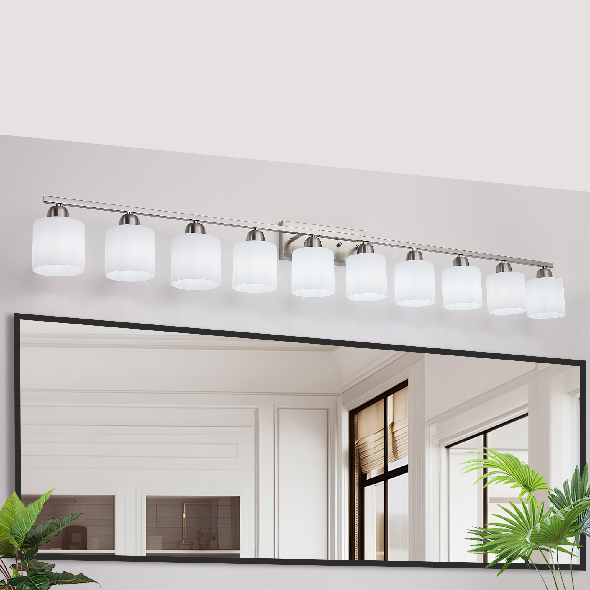Leumius 10-Light Bathroom Vanity Light Fixture, Modern Vanity Light Over Mirror, Wall Sconces with Milky White Frosted Glass Shades for Mirror, Bathroom, Bedroom and Hallway Chrome (No Bulbs)
