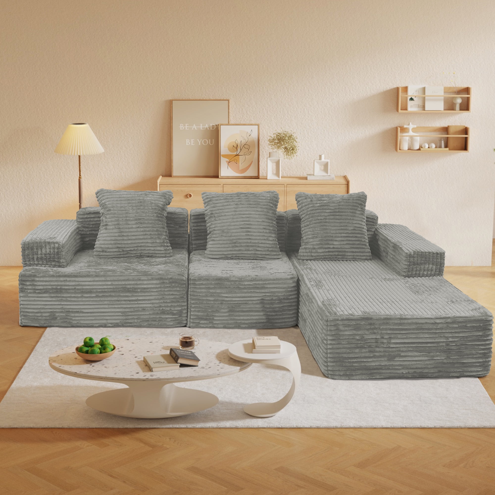 Leumius 102" Cloud Sectional Sofa with L-Shape Chaise,Modular L-Shape Sofa Couch with Chaise and Deep Seat,Upholstered Boneless Couches for Living Room Bedroom,Antique Gray