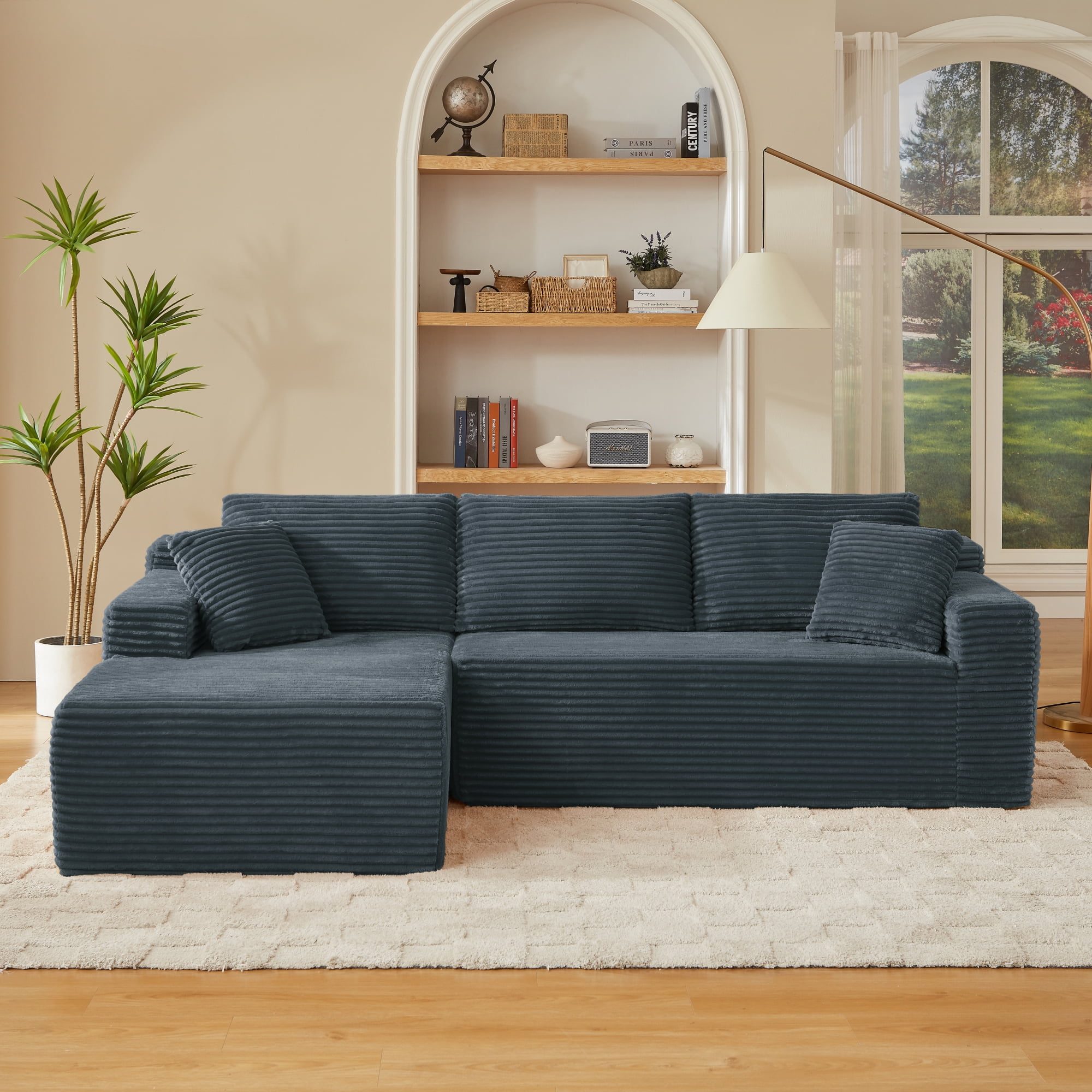 Leumius 103" Cloud Sectional Sofa Couch,3 Seat L-Shaped Couch with Deep Seat,Upholstered Corduroy Cloud Couch for Living Room,No Assembly Required,Dark Gray(Left Facing Chaise)