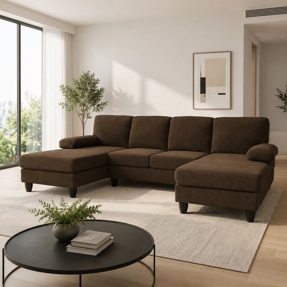Leumius 104" U Shaped Sectional Sofa,Modern 4 Seat Oversized Sofa with Double Chaise for Living Room,Coffee