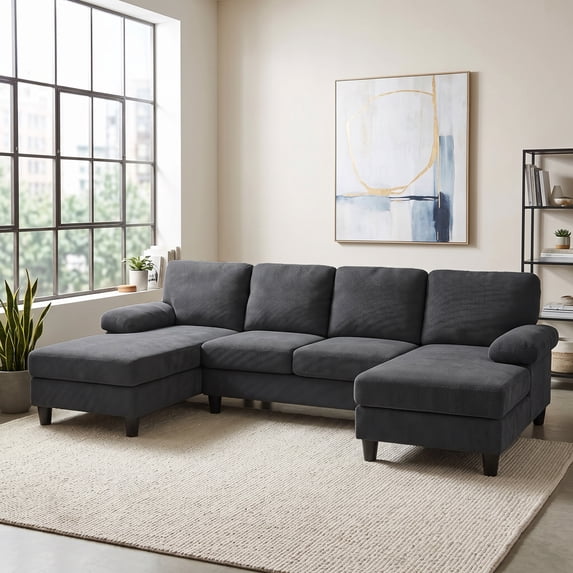 Leumius 104" U Shaped Sectional Sofa,Modern 4 Seat Oversized Sofa with Double Chaise for Living Room,Dark Gray