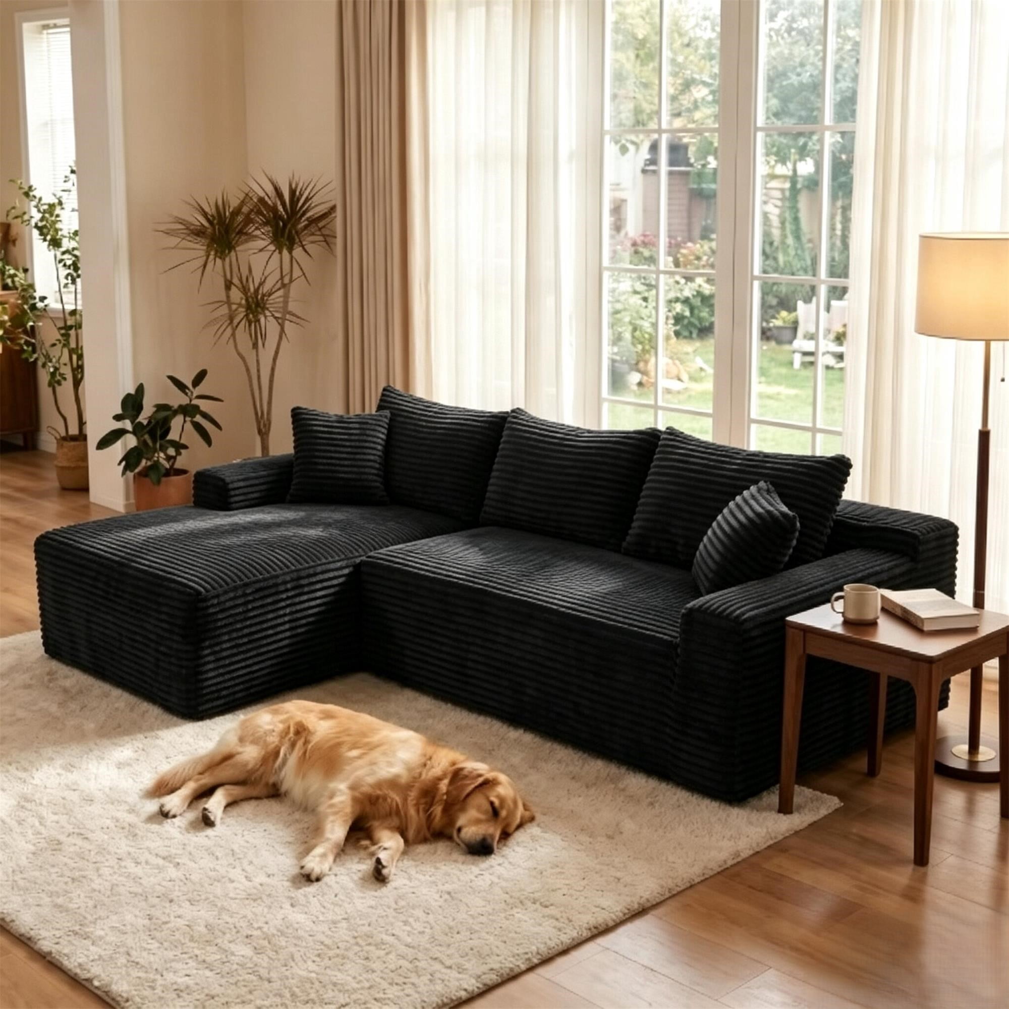 Leumius 106.3" Cloud Modular Sectional Sofa Couch with L-Shape Chaise,Modern Minimalist Upholstered Couches for Living Room Bedroom No Assembly Required Black-L