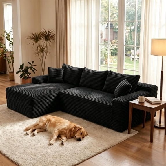 Leumius 106.3" Cloud Modular Sectional Sofa Couch with L-Shape Chaise,Modern Minimalist Upholstered Couches for Living Room Bedroom No Assembly Required Black-L