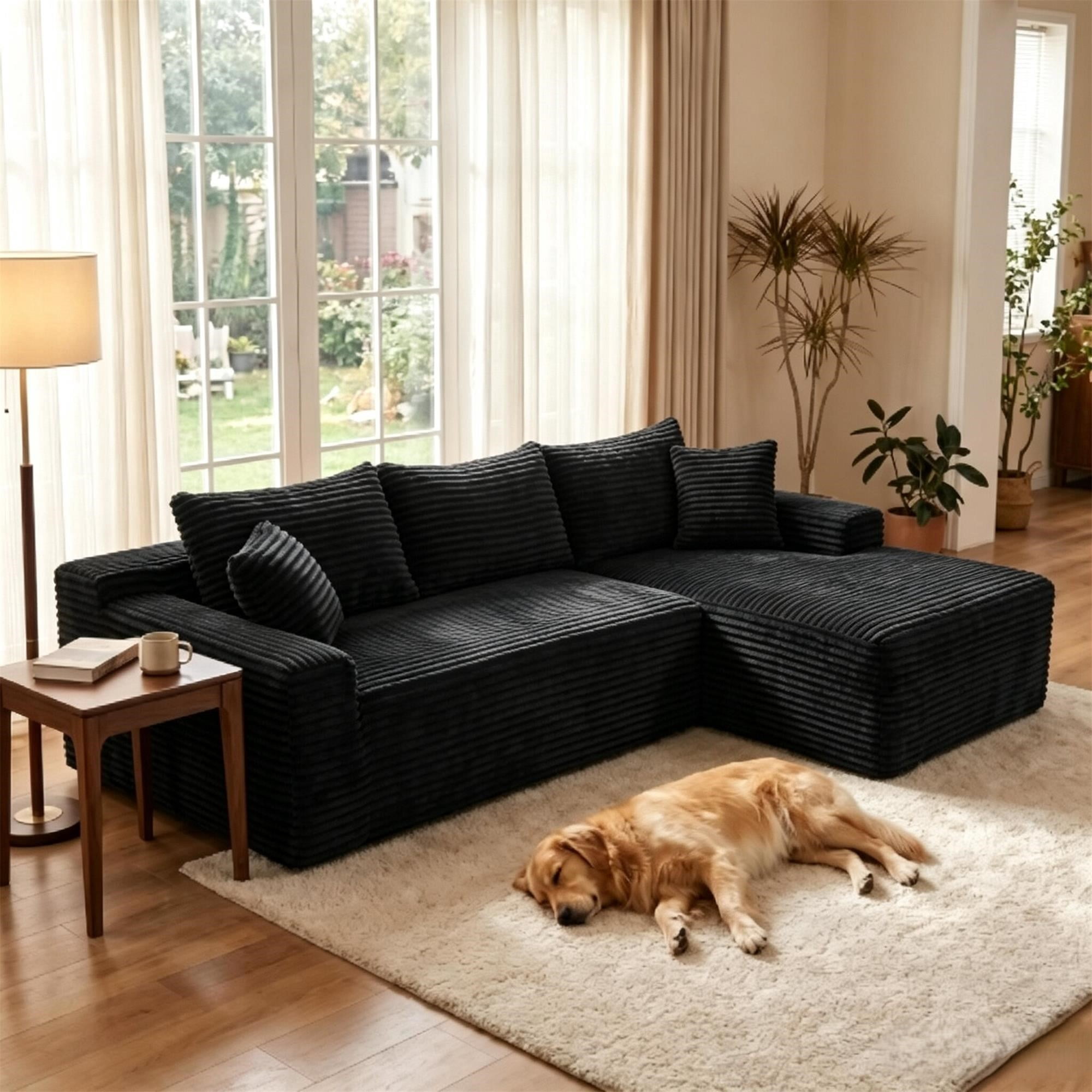 Leumius 106.3" Cloud Modular Sectional Sofa Couch with L-Shape Chaise,Modern Minimalist Upholstered Couches for Living Room Bedroom No Assembly Required Black-R