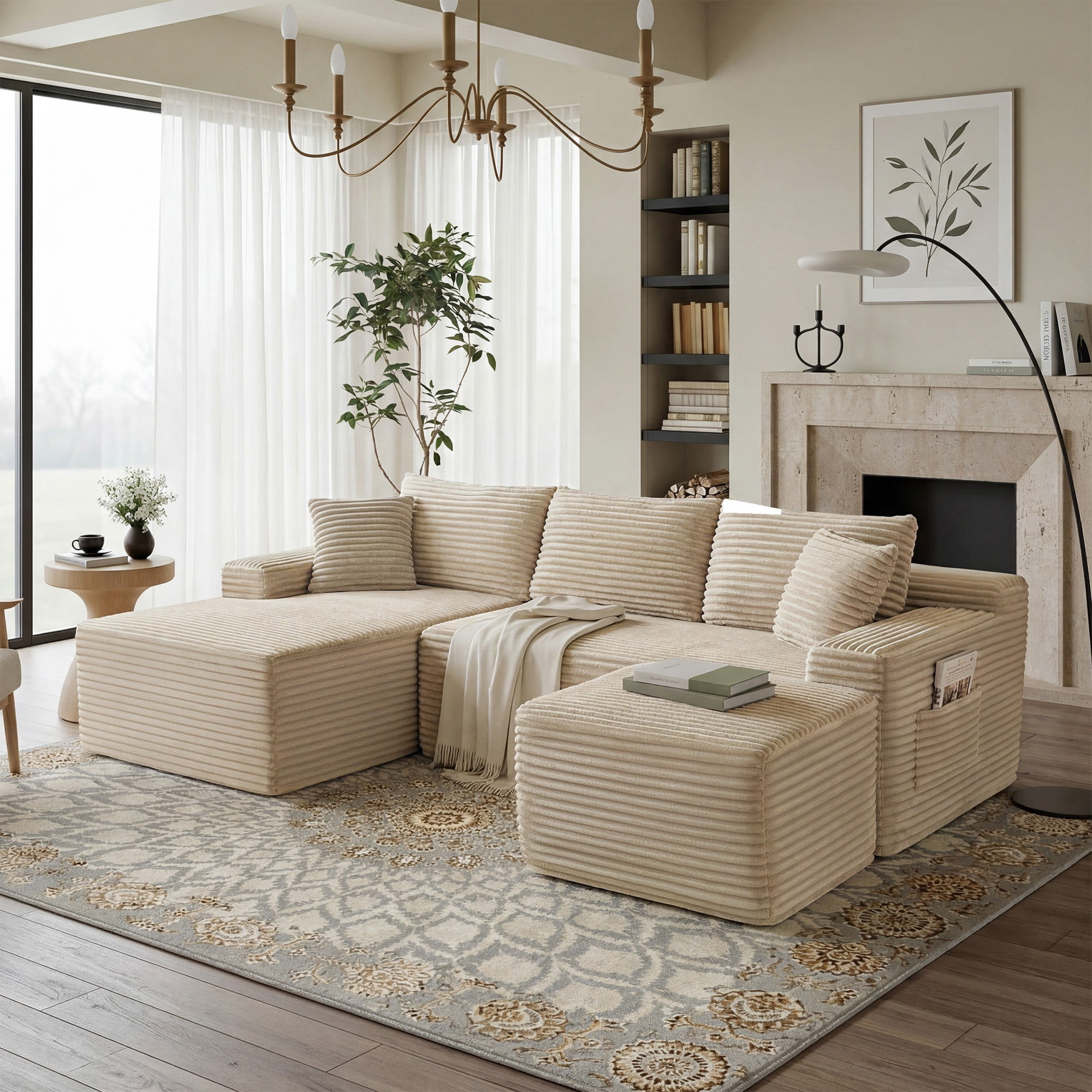 Leumius 106" Sectional Sofa Couch with Deep Seat,U-Shaped Cloud Modular Sleeper Couches for Living Room,Bedroom,Apartment,No Assembly Required,Camel-Left