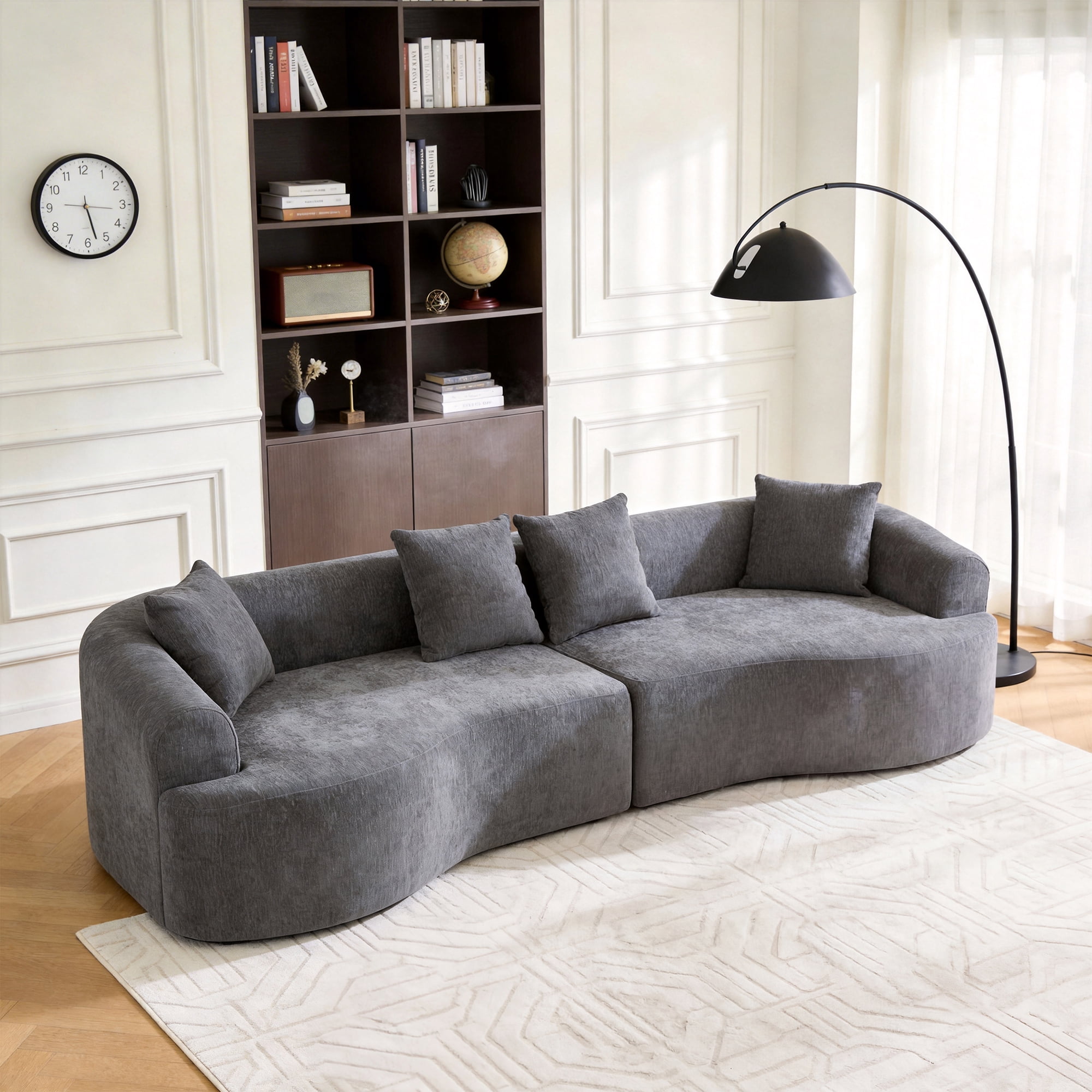 Leumius 108" Curved Boneless Sofa, Compression Modular Sectional, Chenille Couches Sleeper for Living Room Bedroom Apartment Lounge Grey