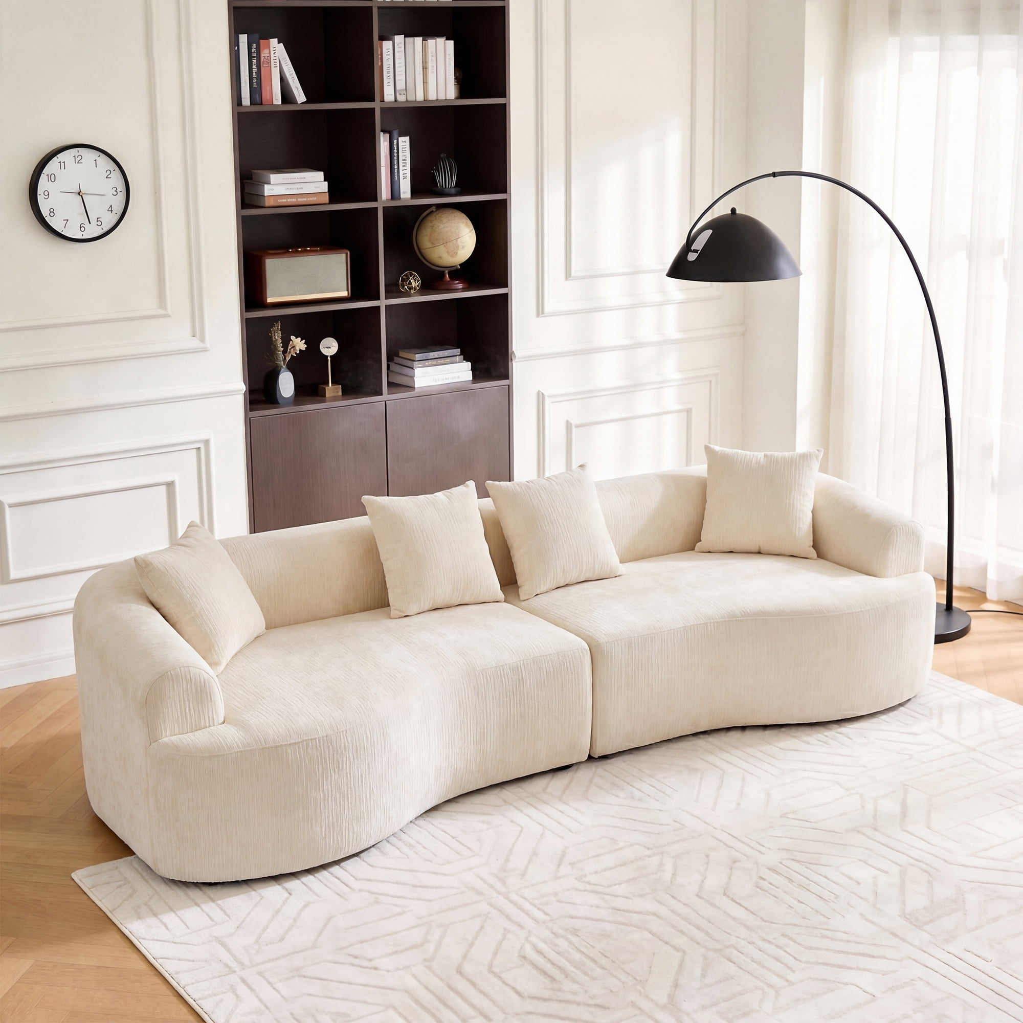 Leumius 108" Curved Boneless Sofa, Compression Modular Sectional, Chenille Couches Sleeper for Living Room Bedroom Apartment Lounge White
