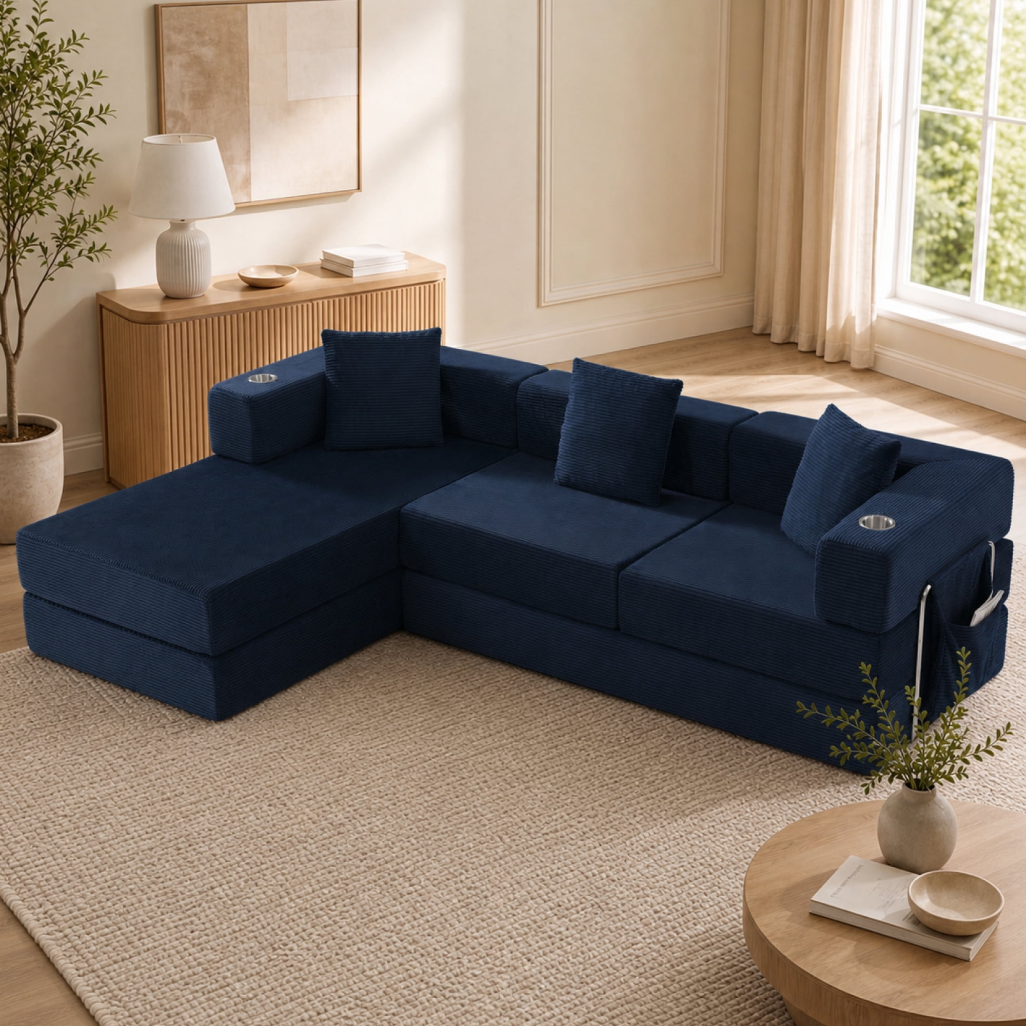 Leumius 108" Modular Sectional Sofa with L-Shape Chaise, Boneless Cloud Couch with Deep Seat for Living Room, Bedroom Blue