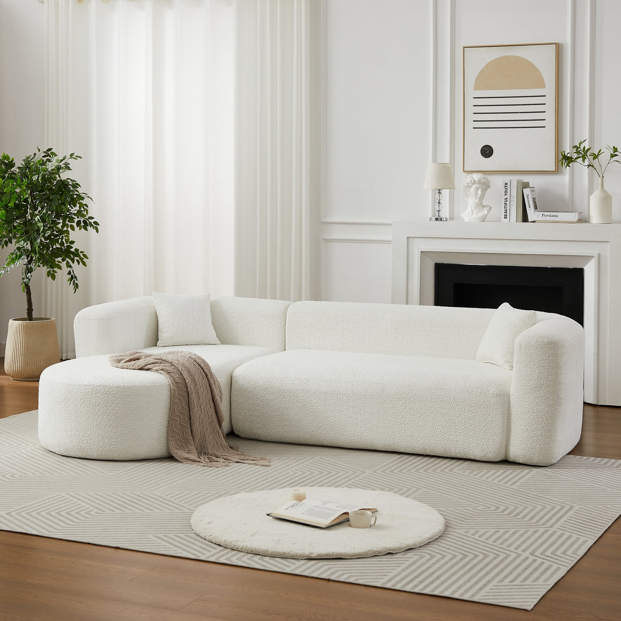 Leumius 109.4" Modern L-Shape Modular Sectional Sofa, Luxury Modern Curved Back Sofa with 2 Throw Pillows, Minimalist Boneless Cloud Couch Beige