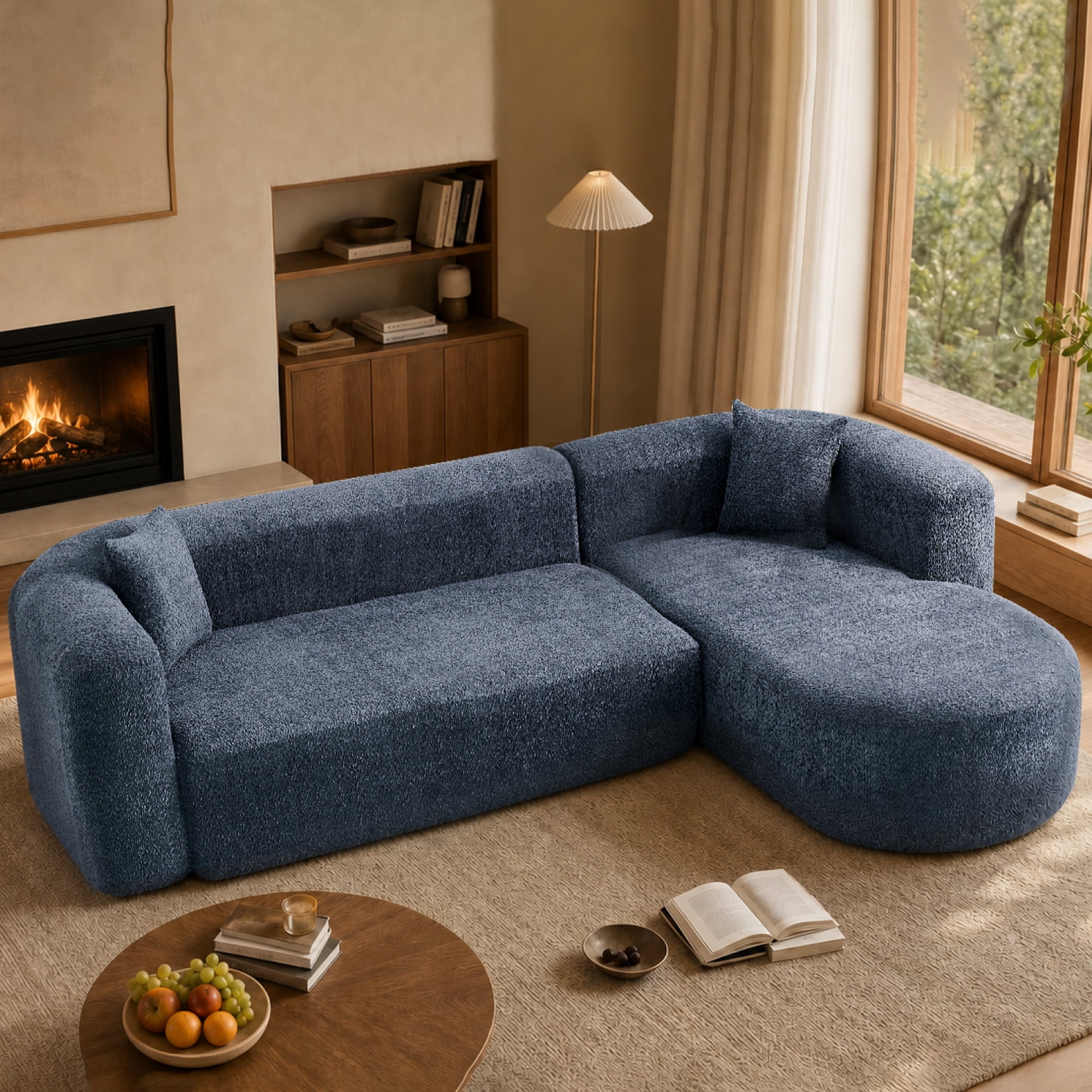 Leumius 109.4" Sectional Couch with L-Shaped Chaise, Boneless Modular Sectional Sofa for Living Room, Bedroom(Right- Blue)