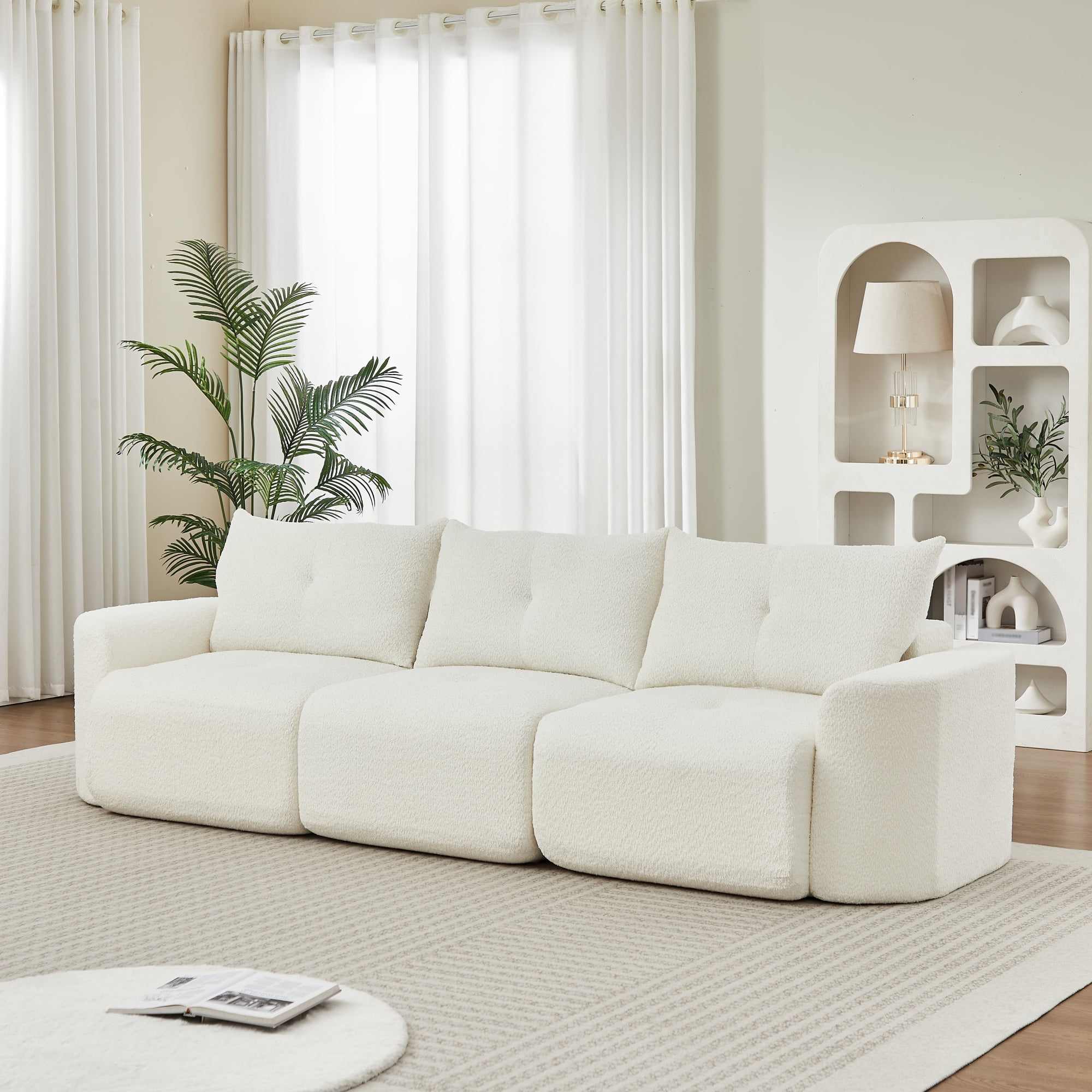 Leumius 109" Chenille Sofa for Living Room,Large Modern 3-Seater Sofa with Thickened Armrests, Upholstered Backrest, Deep Seating Design,Modular Sectional Sofa for Living Room, Office,Beige