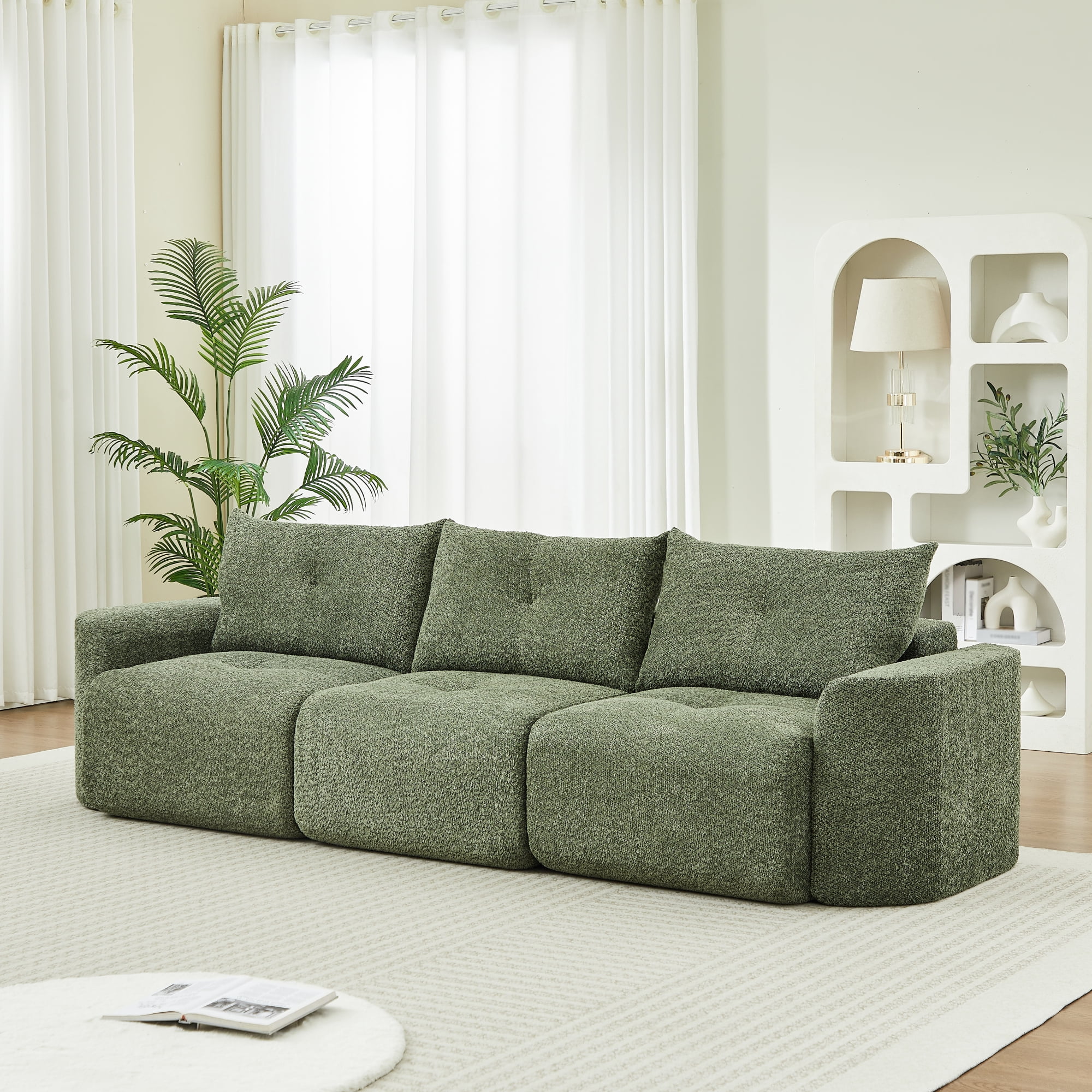 Leumius 109" Chenille Sofa for Living Room,Large Modern 3-Seater Sofa with Thickened Armrests, Upholstered Backrest, Deep Seating Design,Modular Sectional Sofa for Living Room, Office,Green