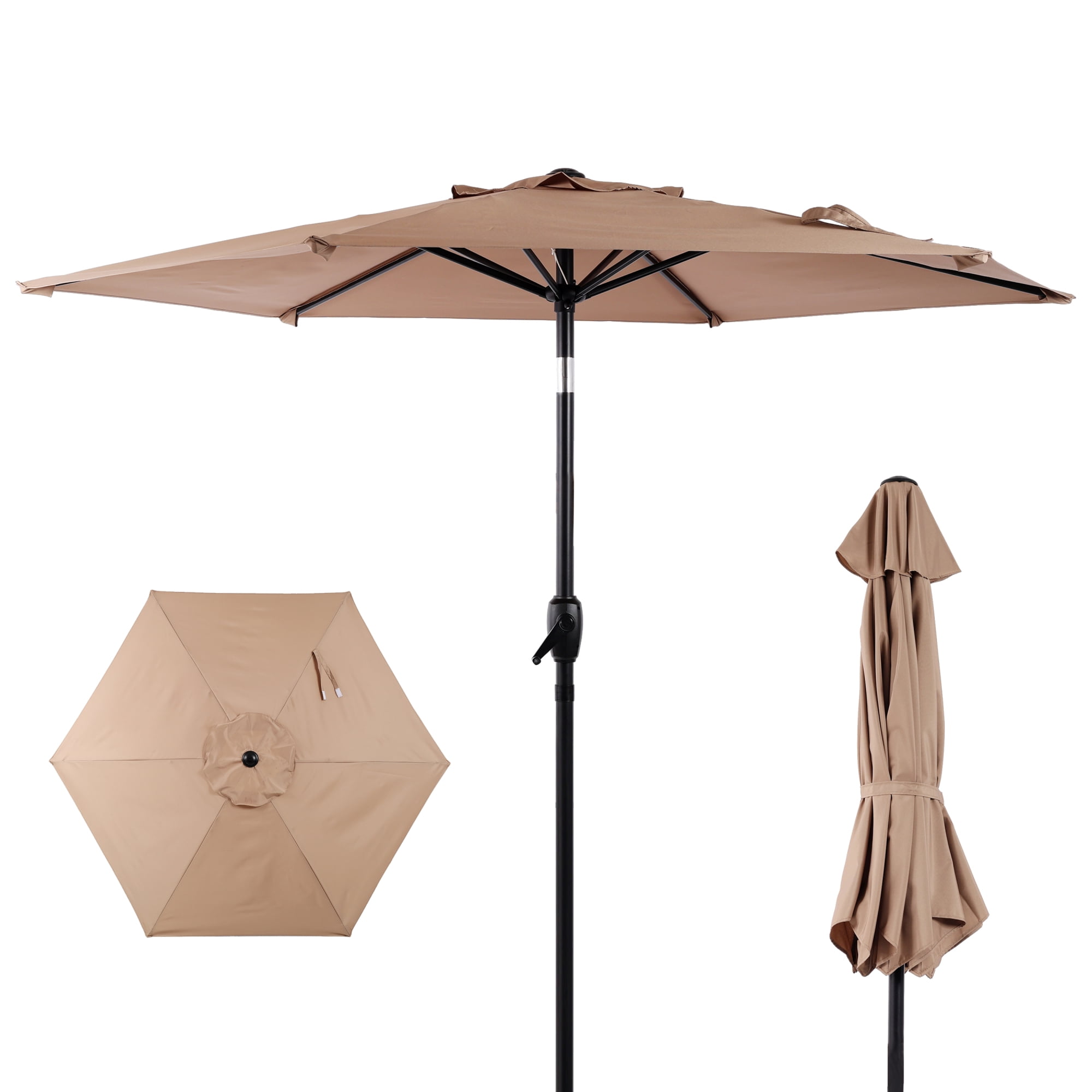 Leumius 10FT Patio Umbrella,Outdoor Market Yard Umbrella, Sun Shade Umbrella with Push Button Tilt and Crank Mechanism for Garden, Deck, Pool and Backyard, Not Include Umbrella Base,Brown