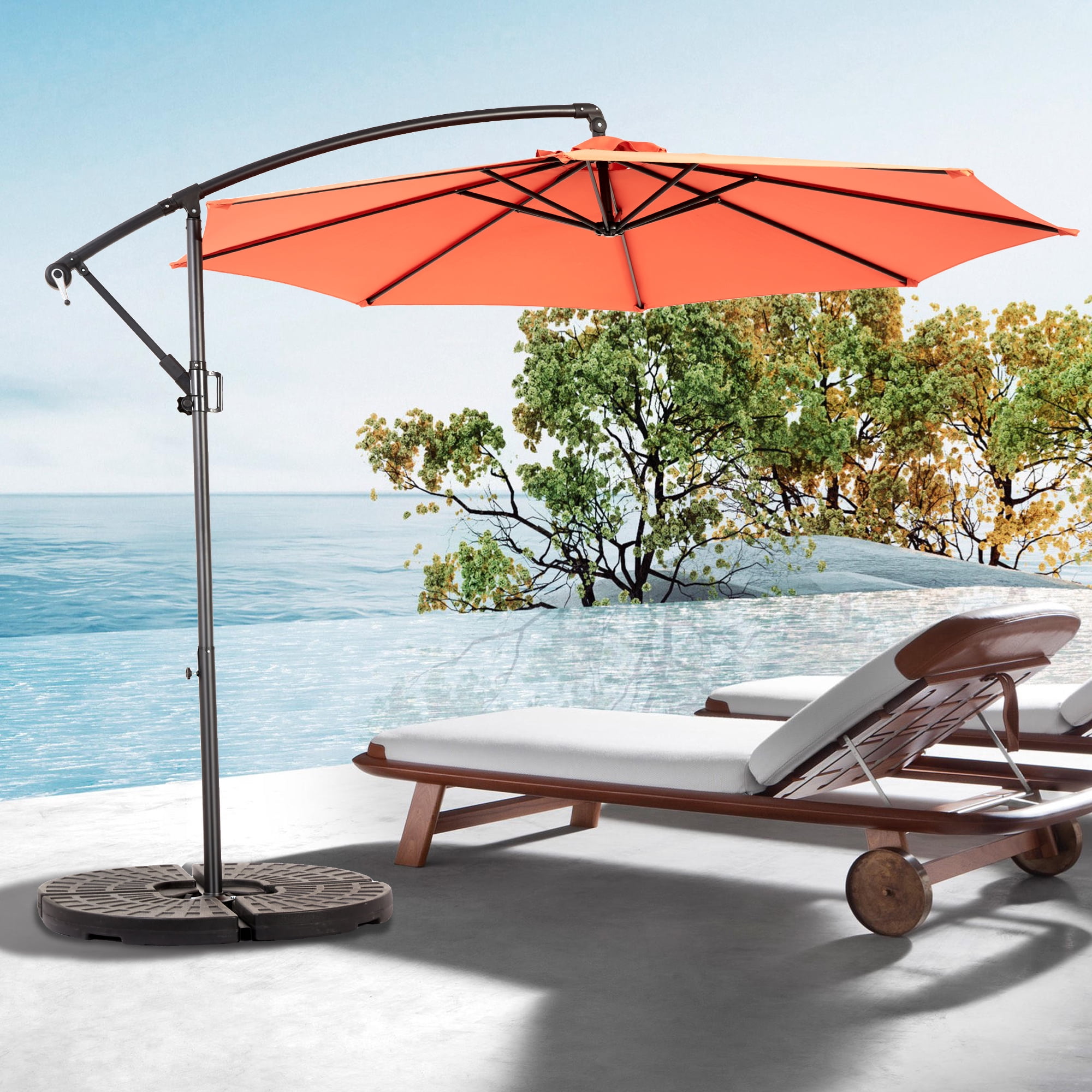 Leumius 10ft Outdoor Patio Umbrella,Outdoor Offset Cantilever Umbrella with 8 Sturdy Ribs and Easy Tilt Adjustment,Patio Market Umbrella for Pool Deck Porch Backyard Garden,Orange(No Base)