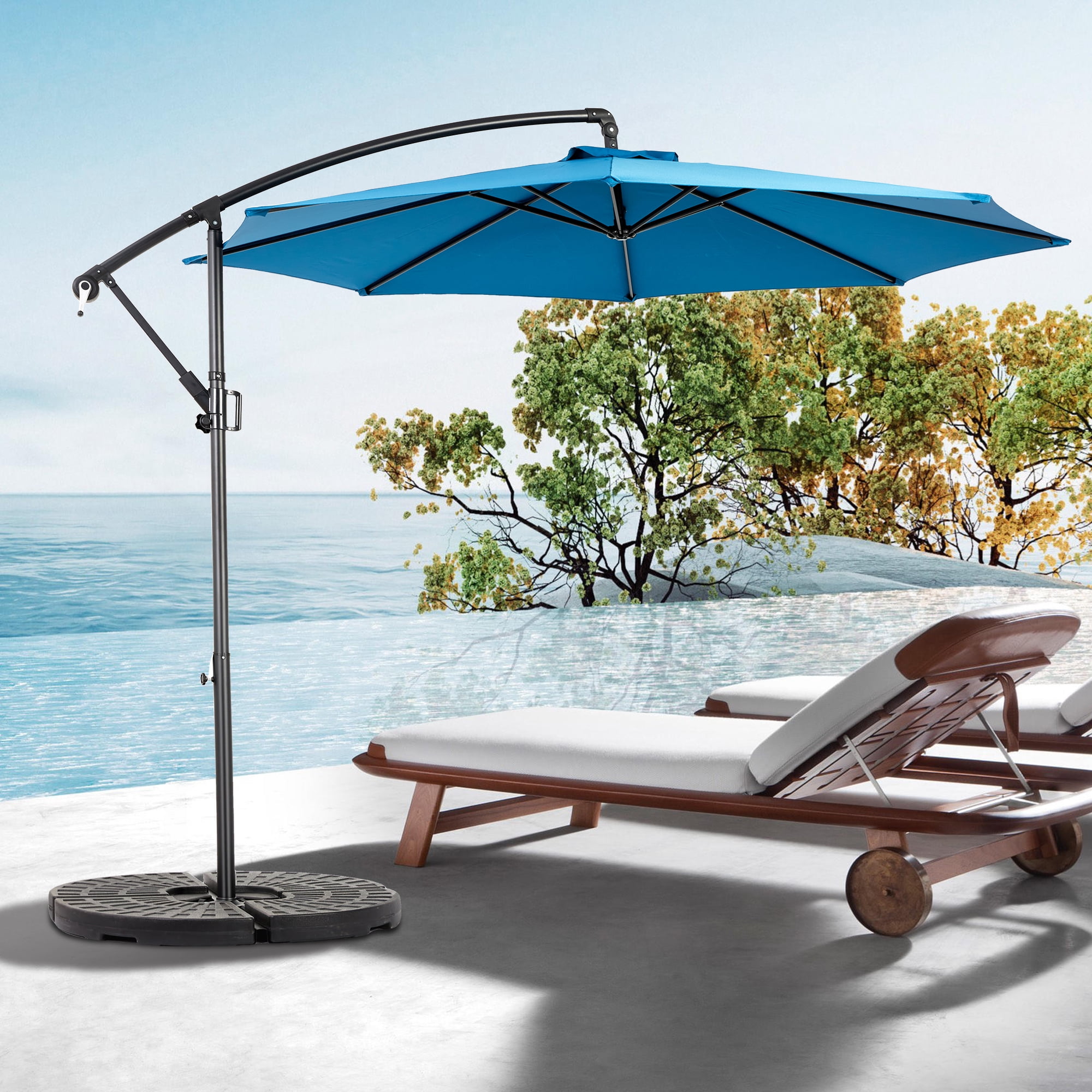 Leumius 10ft Outdoor Patio Umbrella,Outdoor Offset Cantilever Umbrella with 8 Sturdy Ribs and Easy Tilt Adjustment,Patio Market Umbrella for Pool Deck Porch Backyard Garden,Dark Blue(No Base)